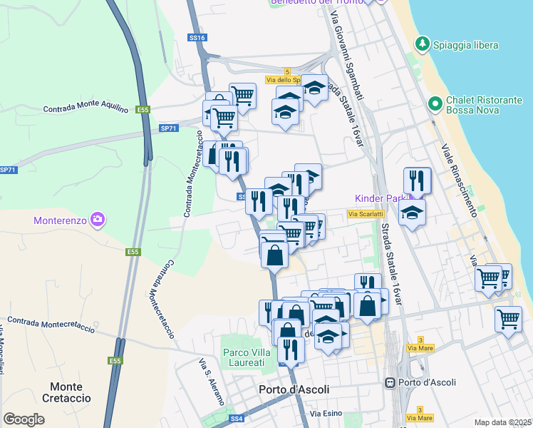 map of restaurants, bars, coffee shops, grocery stores, and more near 27B Via Cesare Luciano Gabrielli in San Benedetto del Tronto