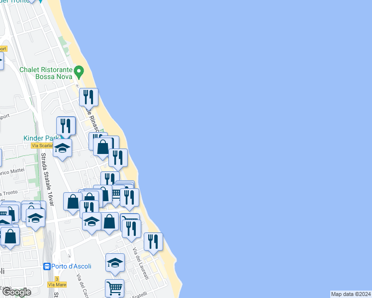 map of restaurants, bars, coffee shops, grocery stores, and more near 33 Viale Rinascimento in San Benedetto del Tronto