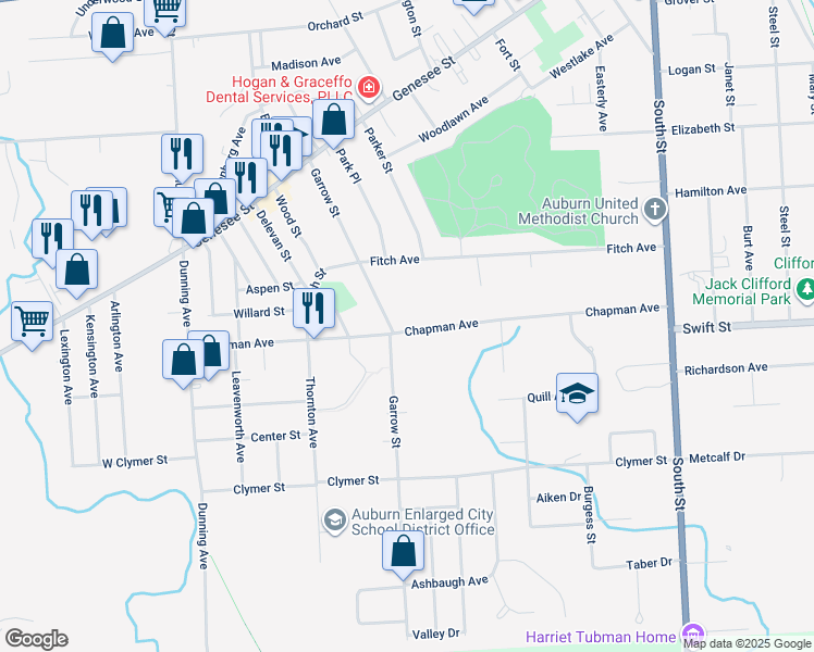map of restaurants, bars, coffee shops, grocery stores, and more near 77 Chapman Avenue in Auburn