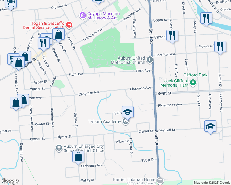 map of restaurants, bars, coffee shops, grocery stores, and more near 34 Chapman Avenue in Auburn