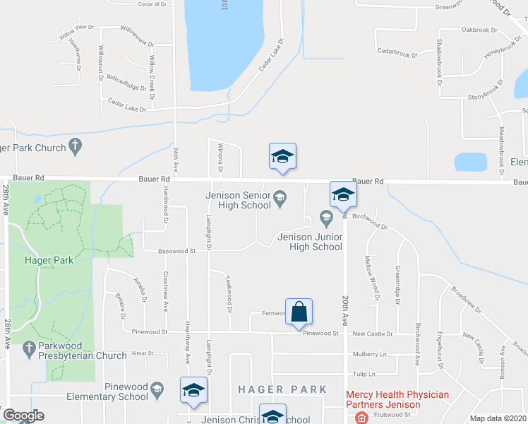 map of restaurants, bars, coffee shops, grocery stores, and more near 2140 Bauer Road in Georgetown Township