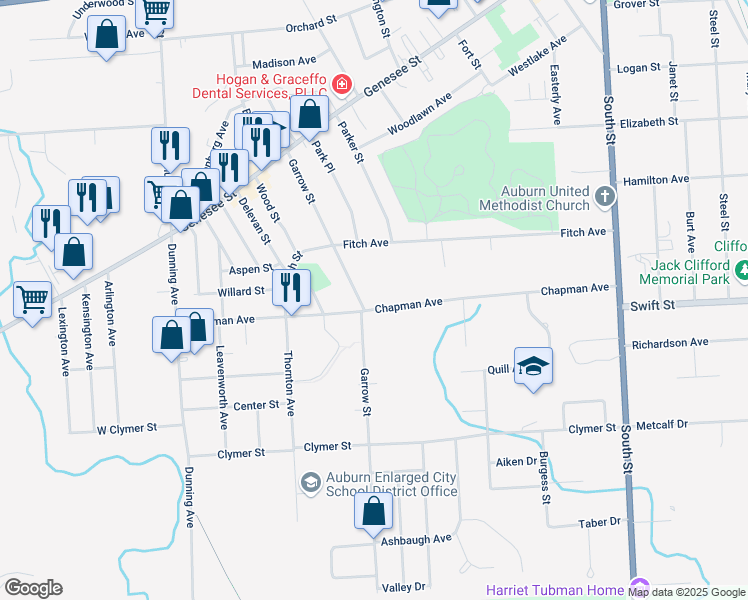 map of restaurants, bars, coffee shops, grocery stores, and more near 77 Chapman Avenue in Auburn