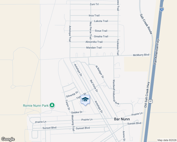 map of restaurants, bars, coffee shops, grocery stores, and more near North Badger Street in Bar Nunn