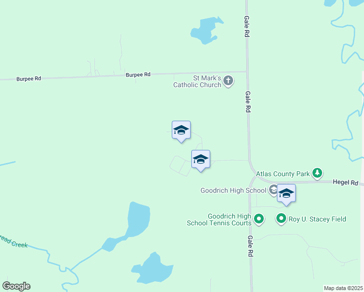 map of restaurants, bars, coffee shops, grocery stores, and more near 7480 Gale Road in Goodrich