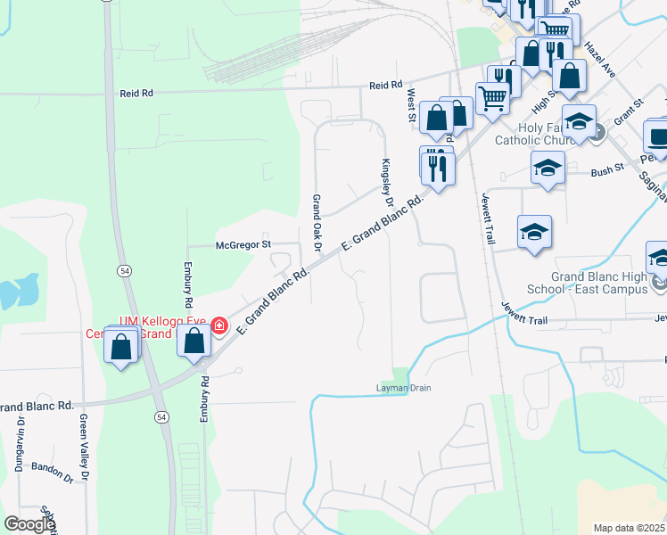 map of restaurants, bars, coffee shops, grocery stores, and more near 739 East Grand Blanc Road in Grand Blanc