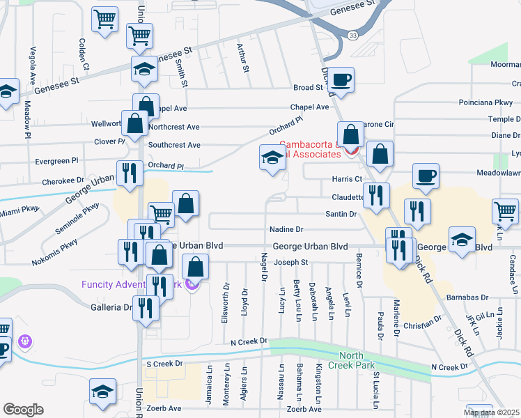 map of restaurants, bars, coffee shops, grocery stores, and more near 11 Nagel Drive in Cheektowaga