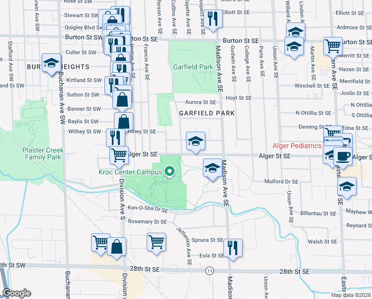 map of restaurants, bars, coffee shops, grocery stores, and more near 234 Griswold Street Southeast in Grand Rapids