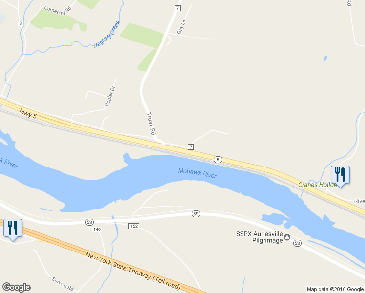 map of restaurants, bars, coffee shops, grocery stores, and more near 126 County Highway 7 in Amsterdam