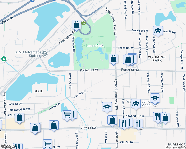 map of restaurants, bars, coffee shops, grocery stores, and more near 2562 Porter Street Southwest in Wyoming