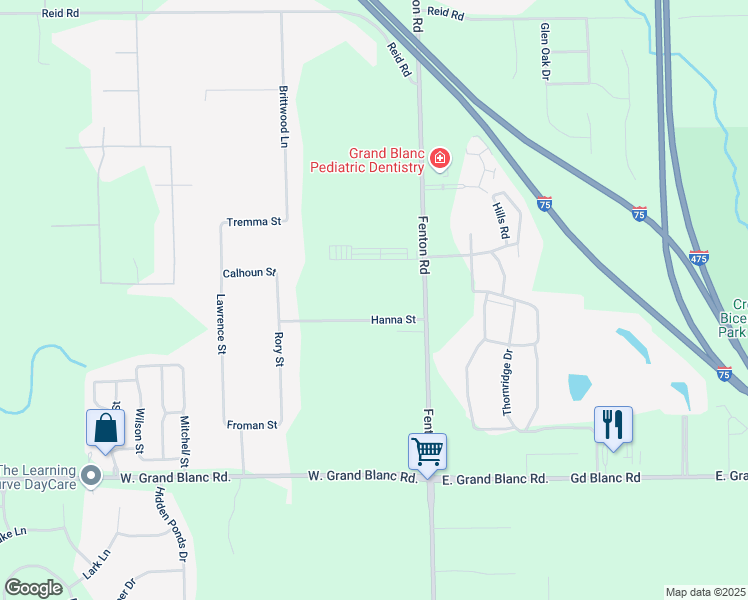 map of restaurants, bars, coffee shops, grocery stores, and more near 1070 Hanna Drive in Grand Blanc