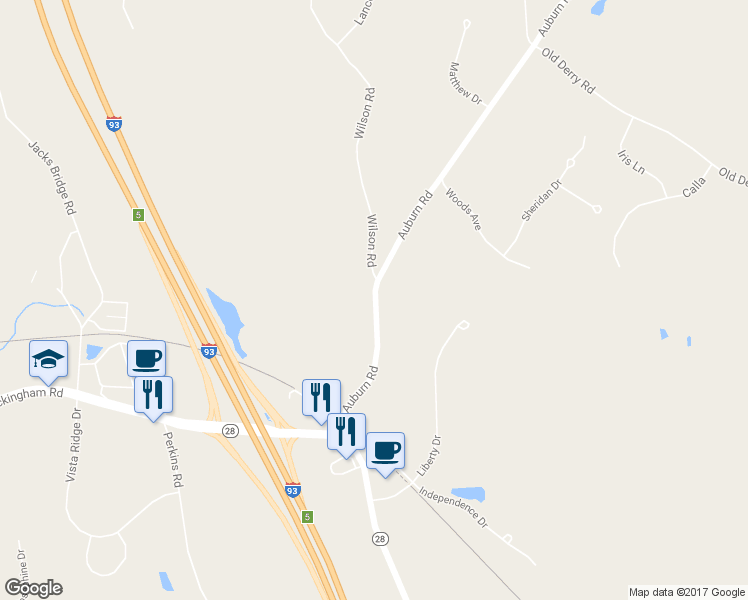 map of restaurants, bars, coffee shops, grocery stores, and more near 21 Auburn Road in Londonderry