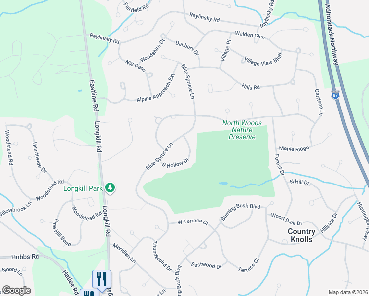 map of restaurants, bars, coffee shops, grocery stores, and more near 11 South Hollow Drive in Ballston Lake