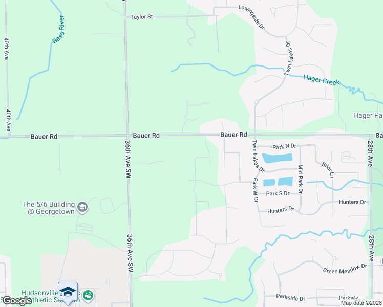 map of restaurants, bars, coffee shops, grocery stores, and more near 3390 Bauer Road in Georgetown Township