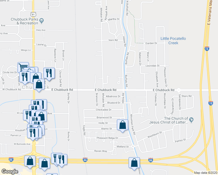 map of restaurants, bars, coffee shops, grocery stores, and more near 4822 Polder Lane in Pocatello