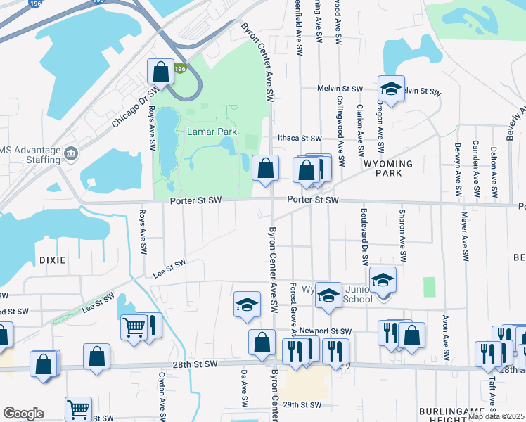map of restaurants, bars, coffee shops, grocery stores, and more near 2356 Porter Street Southwest in Wyoming