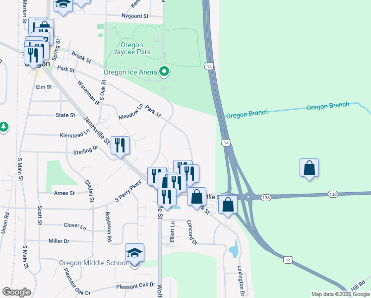 map of restaurants, bars, coffee shops, grocery stores, and more near 883 Park Street in Oregon