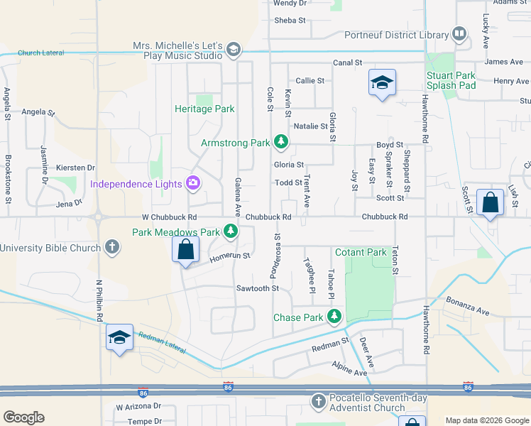 map of restaurants, bars, coffee shops, grocery stores, and more near 910 West Chubbuck Road in Pocatello