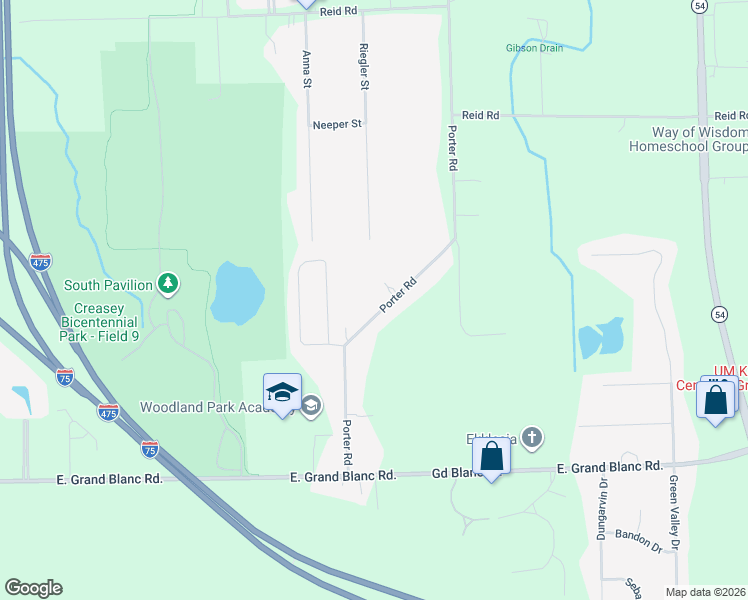 map of restaurants, bars, coffee shops, grocery stores, and more near 7382 Porter Road in Grand Blanc
