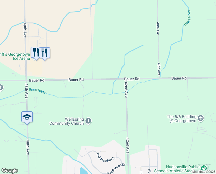 map of restaurants, bars, coffee shops, grocery stores, and more near 4350 Bauer Road in Hudsonville