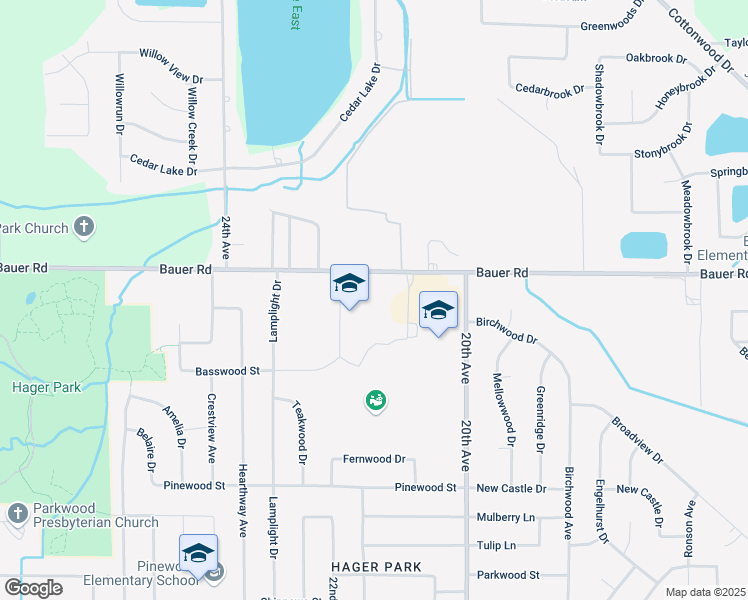 map of restaurants, bars, coffee shops, grocery stores, and more near 2140 Bauer Road in Georgetown Township