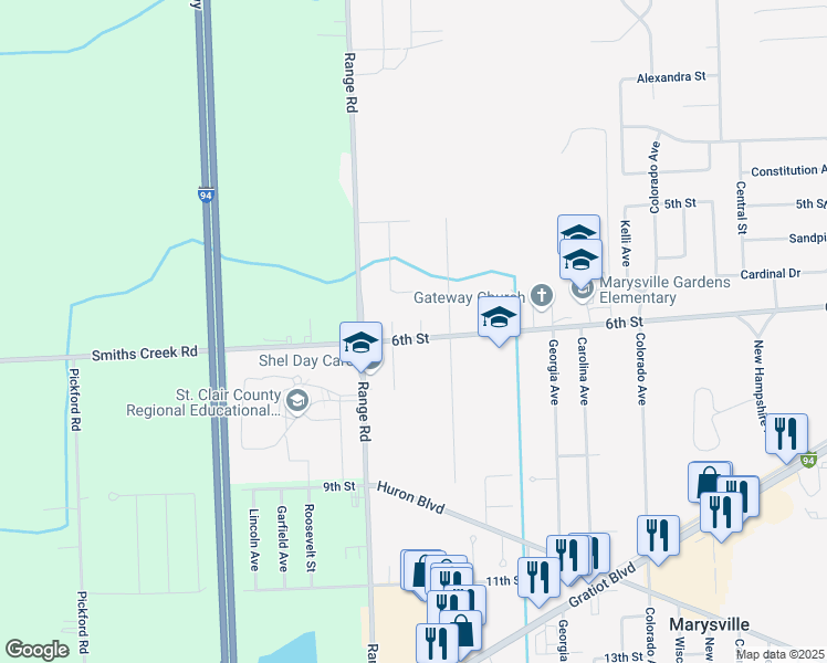 map of restaurants, bars, coffee shops, grocery stores, and more near 592 Oregon Avenue in Marysville