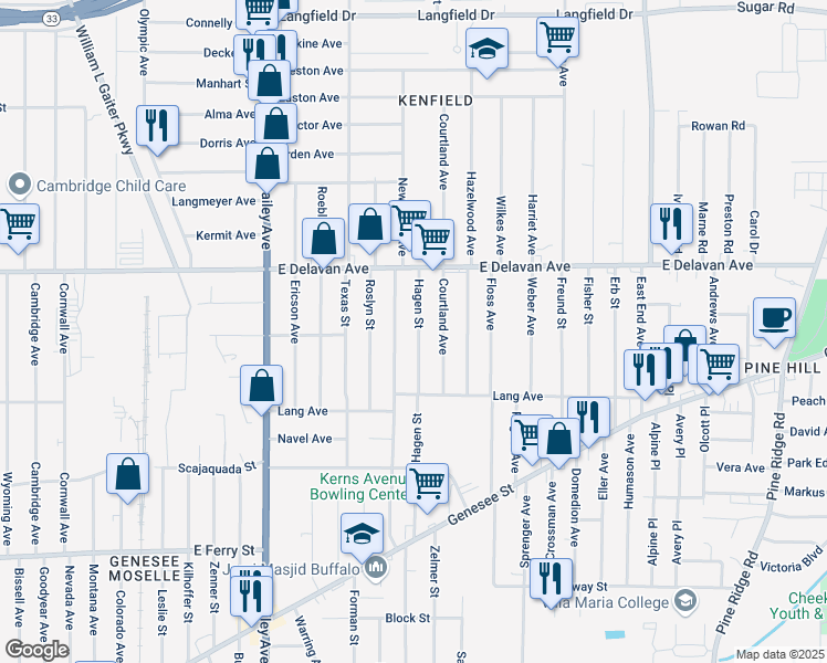 map of restaurants, bars, coffee shops, grocery stores, and more near 231 Newburgh Avenue in Buffalo
