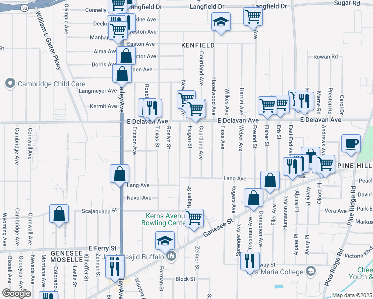 map of restaurants, bars, coffee shops, grocery stores, and more near 231 Newburgh Avenue in Buffalo