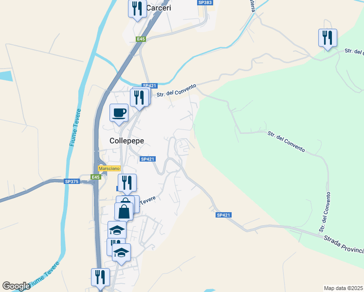map of restaurants, bars, coffee shops, grocery stores, and more near 3 Piazza Giuseppe Garibaldi in Collepepe