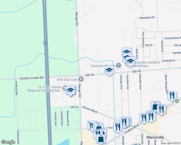 map of restaurants, bars, coffee shops, grocery stores, and more near 592 Oregon Avenue in Marysville