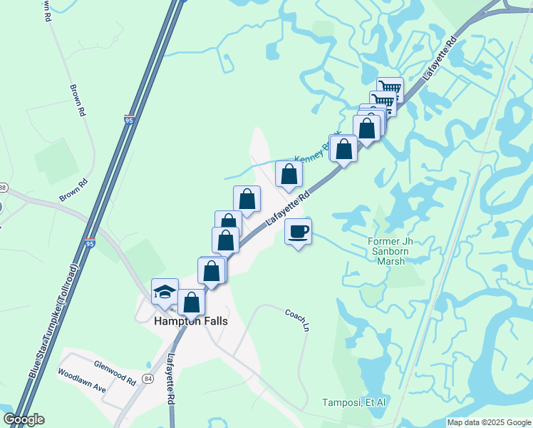 map of restaurants, bars, coffee shops, grocery stores, and more near 122 Lafayette Road in Hampton Falls