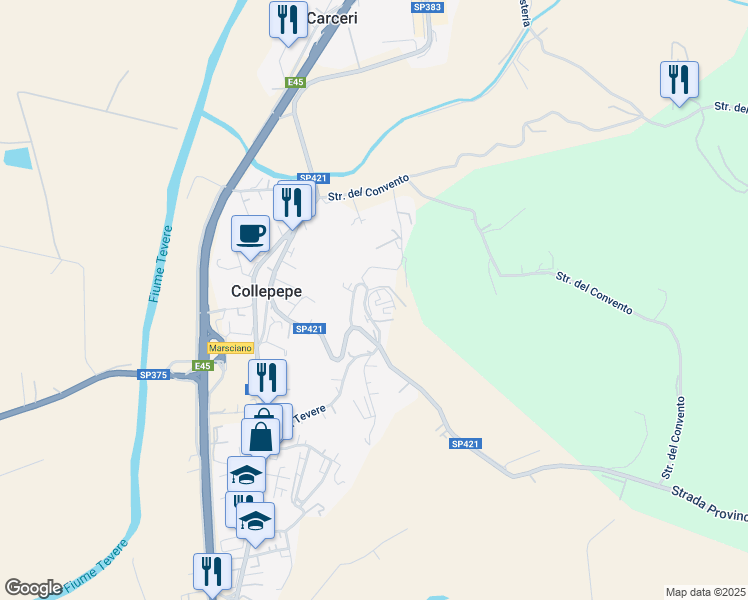 map of restaurants, bars, coffee shops, grocery stores, and more near 3 Piazza Giuseppe Garibaldi in Collepepe