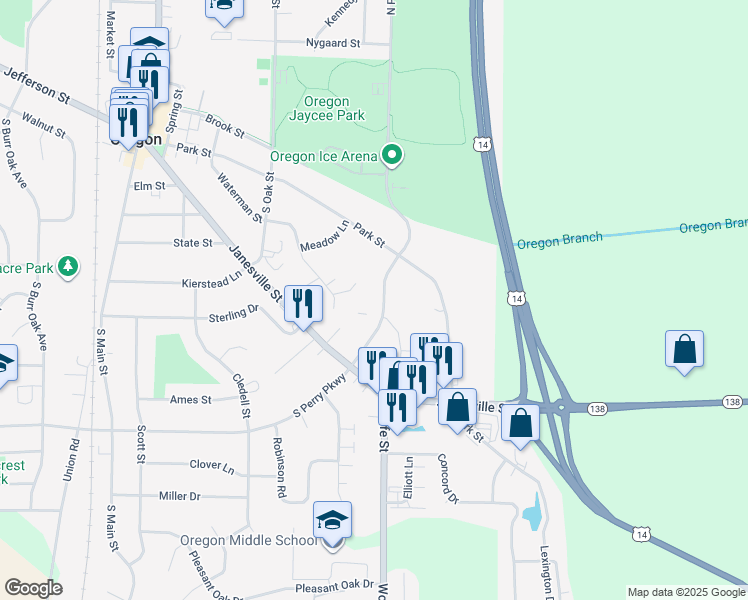 map of restaurants, bars, coffee shops, grocery stores, and more near 509 South Perry Parkway in Oregon