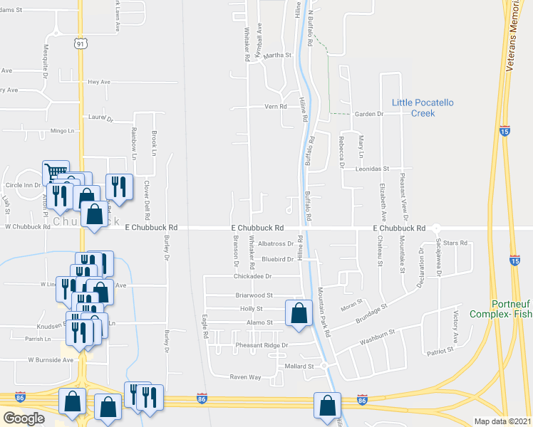 map of restaurants, bars, coffee shops, grocery stores, and more near 4822 Polder Ln in Pocatello