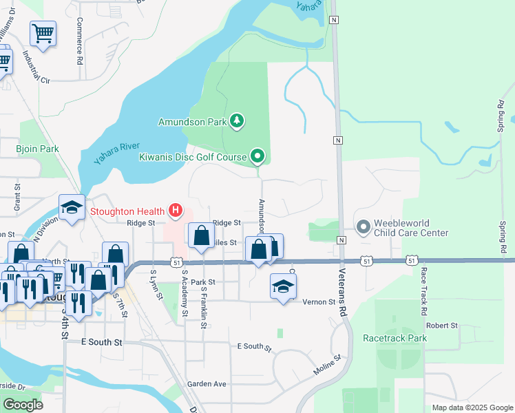 map of restaurants, bars, coffee shops, grocery stores, and more near 324 Amundson Parkway in Stoughton