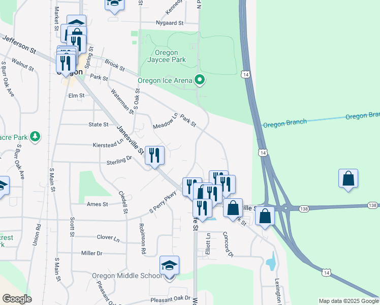 map of restaurants, bars, coffee shops, grocery stores, and more near 509 South Perry Parkway in Oregon