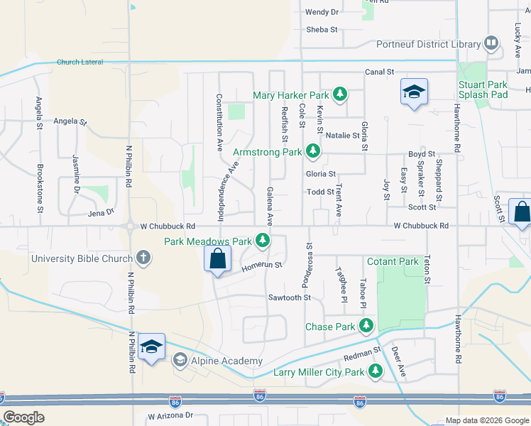 map of restaurants, bars, coffee shops, grocery stores, and more near 4825 Galena Avenue in Pocatello