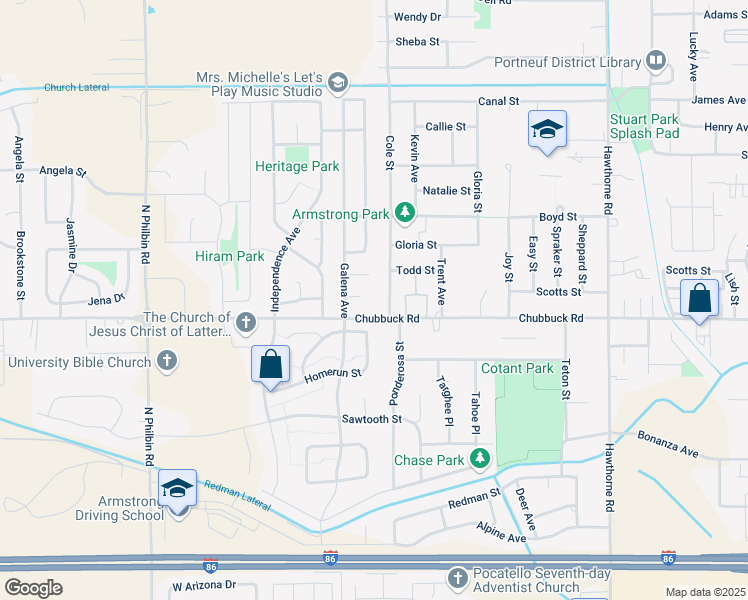 map of restaurants, bars, coffee shops, grocery stores, and more near 910 W Chubbuck Rd in Pocatello