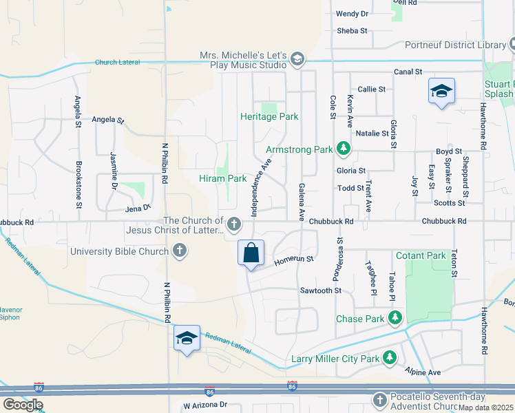 map of restaurants, bars, coffee shops, grocery stores, and more near 1084 Concord Street in Pocatello