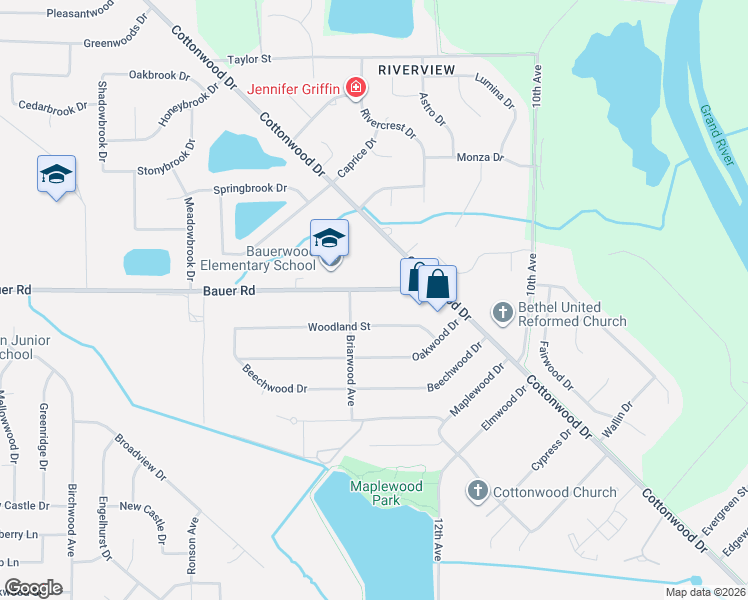 map of restaurants, bars, coffee shops, grocery stores, and more near 8356 Briarwood Avenue in Georgetown Township