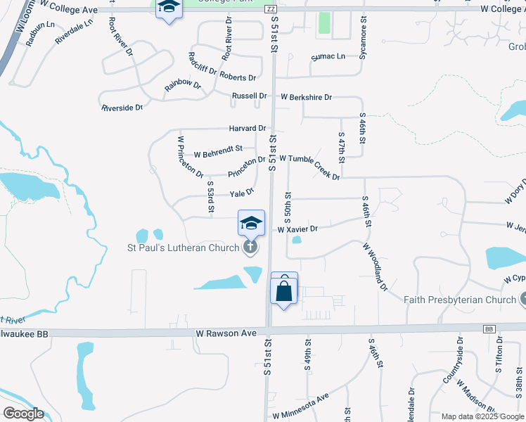 map of restaurants, bars, coffee shops, grocery stores, and more near 6795 South 51st Street in Franklin
