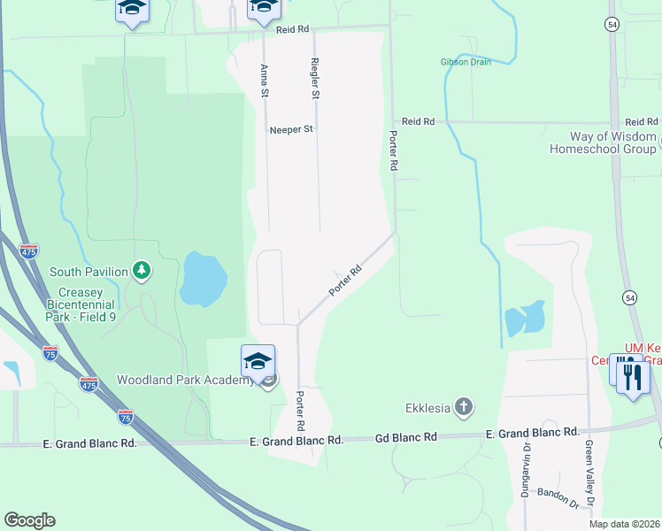 map of restaurants, bars, coffee shops, grocery stores, and more near 7382 Porter Road in Grand Blanc