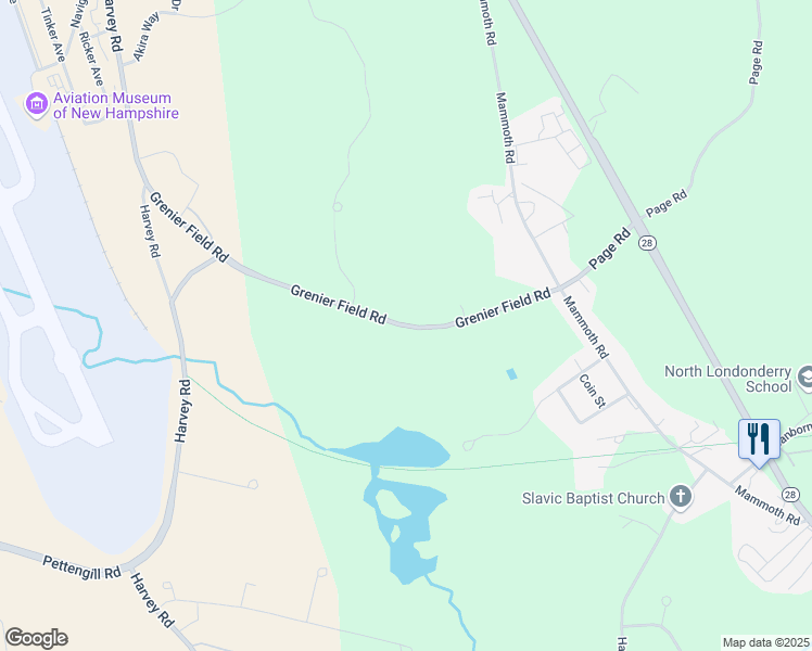 map of restaurants, bars, coffee shops, grocery stores, and more near 22 Grenier Field Road in Londonderry