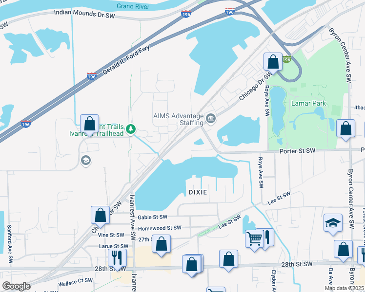 map of restaurants, bars, coffee shops, grocery stores, and more near 2986 Chicago Drive Southwest in Grandville