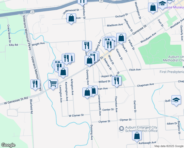 map of restaurants, bars, coffee shops, grocery stores, and more near 110 Dunning Avenue in Auburn