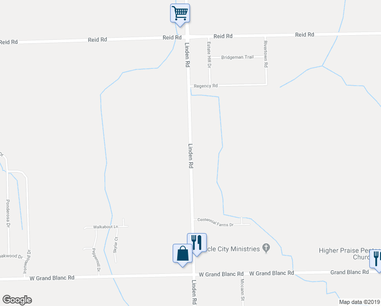 map of restaurants, bars, coffee shops, grocery stores, and more near 7305 Linden Road in Swartz Creek