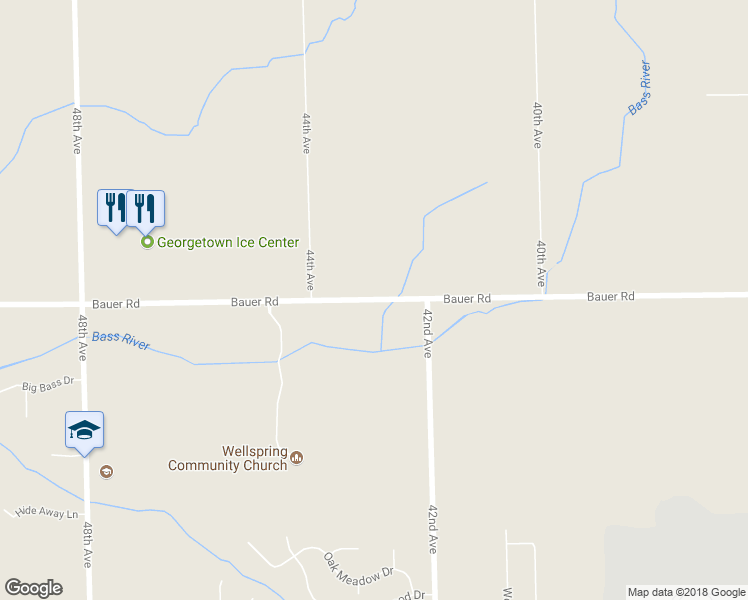 map of restaurants, bars, coffee shops, grocery stores, and more near 4350 Bauer Road in Hudsonville