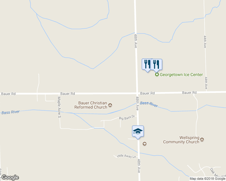 map of restaurants, bars, coffee shops, grocery stores, and more near 4945 Bauer Road in Hudsonville