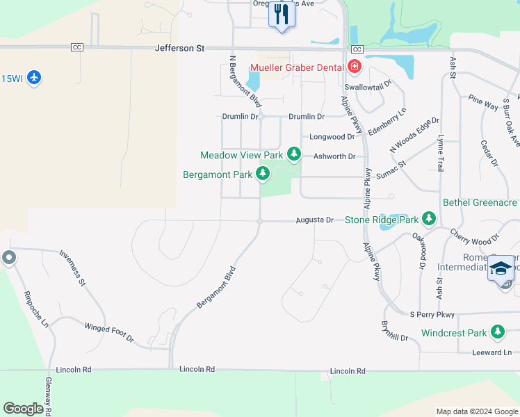 map of restaurants, bars, coffee shops, grocery stores, and more near Bergamont Boulevard in Oregon