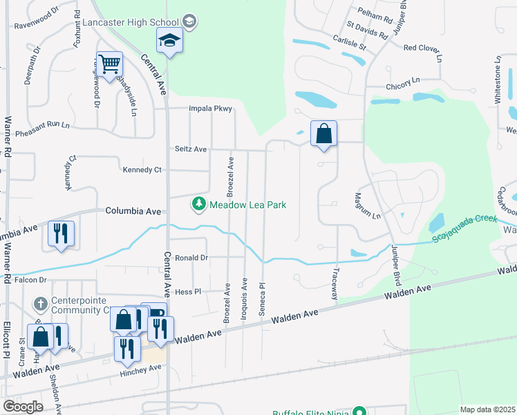 map of restaurants, bars, coffee shops, grocery stores, and more near 282 Mohawk Place in Lancaster
