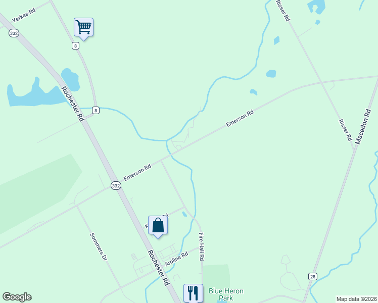 map of restaurants, bars, coffee shops, grocery stores, and more near 5287 Emerson Road in Canandaigua